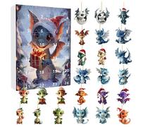 Dragon - 2024 Christmas Countdown | 24 Day Acrylic Dragon Ornaments, Funny 2D Holiday Pendant Set with Festive Mini Figures Cute Decoration for Tree Home Desk Kids Adults Seasonal