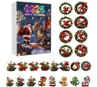 Dragon 2025-2D Acrylic Christmas Pendant Set | 24 Pieces for Daily Reveal with Creative Flying Dragon Theme, Ideal for Wall Display, Window Decor, Holiday Fun, 26x18x3.7cm