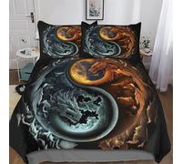 Dragon 3D Printed Duvet Cover Sets with Zipper Closure Comforter Cover 2 Piece Set Super Soft Cotton Quilt Cover with Pillowcase For Boys, Girls And Teenagers Double (200x200cm)