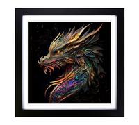 Dragon Abstract Art No.1 Framed Print | 18x18 Inch Black Framed Wall Art | Ready to Hang | Abstract Fantasy Picture | Living Room Bedroom Lounge Office