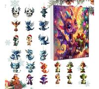 Dragon Advent Calendar 2024, 24 Days Christmas Countdown Calendar With 24 Pieces 2D Acrylic Cute Dinosaur Christmas Tree Ornaments, Surprise for Boys Girls