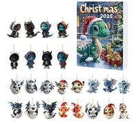 Dragon Advent Calendar 2025, Christmas Countdown Calendar With Acrylic 2D Dinosaur Ornament Toys, 24 Days Of Christmas Advent Calendar Tree Hanging Pendants Ornamen (A)