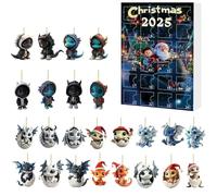 Dragon Advent Calendars 2025 | 24 Days Christmas Ornament Countdown Calendar With 2D Acrylic Dragon Hanging Pendants Christmas Tree Decorations Chill & Daily Surprises For Capybaras Lover