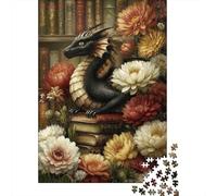 Dragon Among Books 1000 Pc Sturdy Cardboard Jigsaw Puzzle Couple Partners Challenging Game Brain Training Decoration 38x26cm/1000pcs