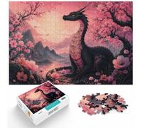 Dragon among flowers on pink background Jigsaw Puzzle, 1000 Piece | For piece-by-piece progress: Adult jigsaw puzzle with 1000 pieces brings a classic challenge to rainy-day downtime.