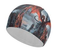 Dragon And Castle Elastic Swimming Cap Unisex Waterproof Bath Caps Lightweight Swim Hat Gifts for Swimmers