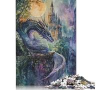 Dragon And Castle Watercolor Puzzles 500 Pieces for Teenagers Gifts Wooden Puzzle Jigsaws for Adults Puzzle for Adults And Teenager 500pcs (52x38cm)