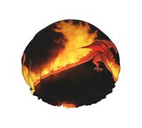 Dragon And Fire Shower Cap & Bath Cap, Double Protection& Elastic, Reusable Waterproof Hair Cap With Peva Lining