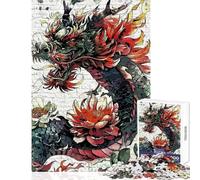 Dragon And Flowers on Brick Wall Jigsaw Puzzles 1000 Pieces for Adults Peaceful Calm Stress Relief Mindful Peaceful Leisure Game (38X26cm)