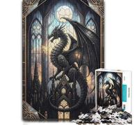 Dragon and Gothic Architecture Stained Glass Jigsaw Puzzle, 1000 Piece | Choose a mindful activity for adults during family time for a satisfying challenge.