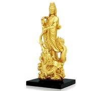 マックスコスメジャパン Dragon and Kannon Bodhisattva Buddha statue of Kannon Finger Sculpture Gold Polystone Meditating Goddess Height 6.7inch With pedestal With original cleaner