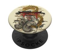 Dragon and Nine Tailed Fox Japanese Mythology Art Print PopSockets Adhesive PopGrip