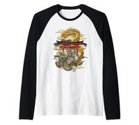 Dragon and Nine Tailed Fox Japanese Mythology Art Print Raglan Baseball Tee
