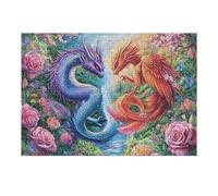 Dragon And Phoenix Facing Over Stream 300 Piece Jigsaw Puzzle for All Ages Happy Time Jigsaw Perfect Festival Gift Family Gathering Brainteasing Relaxation Living Room Decor 300 PCS