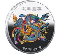Dragon and Phoenix Means Prosperity Painted Lucky Coin Symbolize Good Fortune Traditional Chinese Commemorative Coin Collection