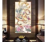 Dragon and Phoenix Pink Peony Chinese Traditional Retro Art Poster Canvas Painting Wall Print Picture Large Size Home Decor 140x70cm frameless