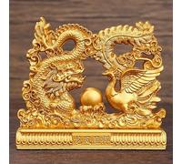 Dragon and Phoenix Statue Brass Feng Shui Decor Statue Chinese Dragon & Phoenix Indoor Good Luck Dragon Collection Dragon Phoenix Sculpture Chinese Yin Yang Harmony Figurines Marriage Luck Talisman
