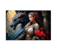 Dragon And Queen Poster Canvas Poster Wall Art Decor Print Picture Paintings for Living Room Bedroom Decoration 08x12inch(20x30cm)