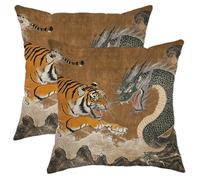 Dragon and Tiger Pillow Covers Set of 2, Vintage Oriental Style Decorative Throw Pillows, Ideal for Home Couch Bedroom Living Room, for Animal Lovers 20x20 Inch