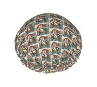 Dragon and Tiger Printed Reusable Shower Hats, Double Layer Headgear For Spa And Salon, Large Hair Wrap