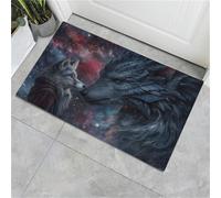 Dragon and Wolf Galaxy Door Mats Indoor, Machine Washable Soft Dirt Trapper Non-slip Doormats, Wild Fantasy Animals Floor Mats For Inside, Front Back Door, Pets and Dogs (50 x 80 cm,blue-black)