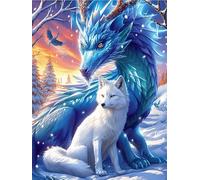 Dragon And Wolf in A Magical Glow 1000 Pieces Premium Jigsaw Puzzle Wildlife Pet Adult Jigsaws Educational Challenge Mental Exercise Winter Gift Precision Cut Board 1000 PCS