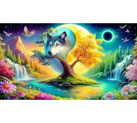 Dragon-and-Wolf-Yin-Yang-Harmony Jigsaw Puzzles for Adults: 1000-Piece Recycled Cardboard Decoration 38x52cm/1000pcs