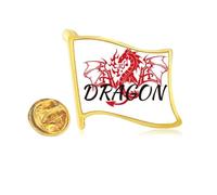 Dragon Animal Myth Wings East West Golden Metal Flag Lapel Pin Badge