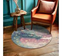 Dragon Area Rug, Fantasy Mythical Snowflakes Clouds Winter Blue Non-Slip Indoor Doormat Round Throw Rug Non Shedding Bathroom Bedside Entryway Door Decor 3' X 3'