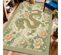 Dragon Area Rug, Oriental Traditional Peony Cloud None Green Low Pile Home Indoor Pattern Carpets Non Shedding Rugs for Living Room Bedroom New Home Dining Decor 4' X 6'