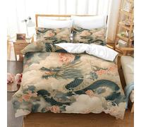 Dragon Art 2 Piece Soft Polyester Easy Care Asian Mythical Style Duvet Cover Set, 1 Pillow Case, Concealed Zip, All Age Groups, Bedroom Decor Breathable Cosy Durable Single（140x200cm）