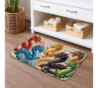 Dragon Art Quick Dry Bath Mat, Colorful Mythical Creatures Absorbent Non Slip Shower Mat, Year-Round Decorative Flannel Washable Bath Rugs for Bathroom Toilet Restroom 16x24 Inch