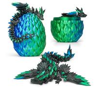 Dragon Articulated Wings and His Egg 3D Printed Fantasy Universe Fidget Toy Toy Unique Gift Idea Home Bedroom Living Room Child Figurine Kawaii (Black + Green Blue)