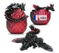Dragon Articulated Wings and His Egg 3D Printed Fantasy Universe Fidget Toy Unique Gift Idea Home Bedroom Living Room Child Figurine Kawaii (Black + Black Red)