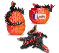 Dragon Articulated Wings and His Egg 3D Printed Fantasy Universe Fidget Toy Unique Gift Idea Home Bedroom Living Room Child Figurine Kawaii (Black + Red Gold)