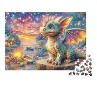 Dragon at Dawn 1000 Piece Difficult Puzzle for Adults Dragon Winter Lake Sunset Premium Thick Sturdy Vibrant Challenging Stress Relief 52x38cm/1000pcs