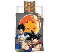 Dragon Ball Single Duvet Cover 140x200 + Pillowcase 65x65 Polycotton Grey | Reversible single bedding | Friendly showdown Goku vs Vegeta | Dragon ball pattern | Official manga licence