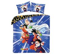 Dragon Ball Z Double Duvet Cover Set - Reversible Anime Blue Bedding for Kids | Ultra-Soft Microfibre | Goku & Fighters Design | 200x200cm + Pillowcases | Easy-Care, Machine Washable (Double)