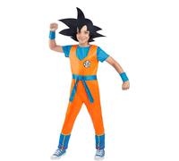Smiffys Dragon Ball Z Goku Costume Kids, Official Licensed Anime Fancy Dress, Orange Blue Jumpsuit, Wristbands & Spiky Black Goku Headpiece, Boys Saiyan Cosplay Outfit Halloween, Parties Age 10-12