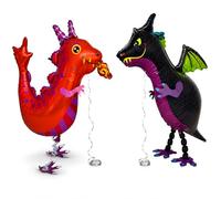 Dragon Balloon Decorations for Birthday Party, 2 Pack Jumbo Walking Pet Dragon Balloons, Red Fire Dragon & Black Dragon Foil Balloons, Walking Pet Party Decorations, Dragon Birthday Supplies for Kids