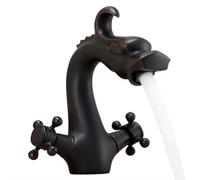Dragon Bathroom Basin Faucet,Antique Faucets,Gold Brass Dragon-Shaped Faucet,Dual Handles Hot Cold Mixer Tap Vessel Sink F aucet, Ceramic Valve Core Deck Mount for Lavatory Kitchen Bathroom