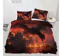 Dragon Bedding Set for Kids Dragon Comforter Cover Set Double Size Doomsday Castle Duvet Cover Bedspread Cover Bedding Collection 3Pcs,No Comforter