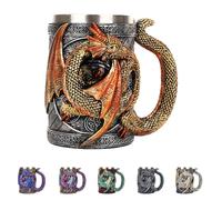 Dragon Beer Mug | 3D Medieval Stainless Steel Dragon Beer Stein Tankard | 3D Metal Tankard Drinkware Mug | Collectible Dragon Drinking Mug for Dragon Lovers