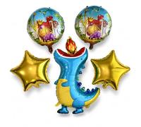 Dragon Birthday Balloons Decorations 5PCS Set, Jumbo Fire Breathing Dragon Foil Balloon, Dinosaur Birthday Balloons, Gold Star Balloons, Kids Dragon Birthday Party Decorations, Air or Helium Fill