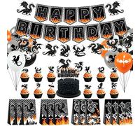 Dragon Birthday Party Decoration ,Including Happy Birthday Party Banner, cake topper, Gift Bag,Balloons, for Dragon Theme Party Supplies