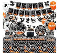 Dragon Birthday Party Decoration ,Including Happy Birthday Party Banner, Dinner Plates, Dessert Plates, Cups, Napkins, Tablecloth, Balloons, Straws, for Dragon Theme Party Supplies 20 Guest (A)