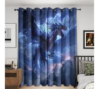 Dragon Blackout Curtains, 54 Drop, Western Fantasy Animal Printed Curtains for Living Room, Bedroom, Eyelet Drapes for Window Home Decor, 66x54 Inch 2 Panels (A-500)