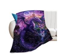 Dragon Blanket Purple Throw Blankets for Girls Boys Soft Warm Cool Mysterious Castle Throws Flannel Fleece Plush Animal Gifts for Kids Men Women Adults for Bed Sofa Bedding Decor 50"x40"