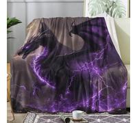 Dragon Blanket Throw, Fantasy Purple Fleece Blanket for Bed Sofa Couch, Soft Cozy Flannel, 180x200 cm, Decor & Gifts (S295)