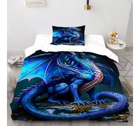 Dragon Blue Bedding Set 3D Design Animal Theme Wildlife Duvet Cover Set Chic Breathable Comforter Cover Suitable for Family,couple,children Pillowcase Single(135x200cm)